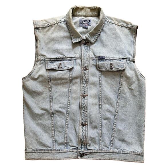 Vintage Diamond Stitch Jean Vest Denim Mens XL Distressed by Introspect - Picture 6 of 9